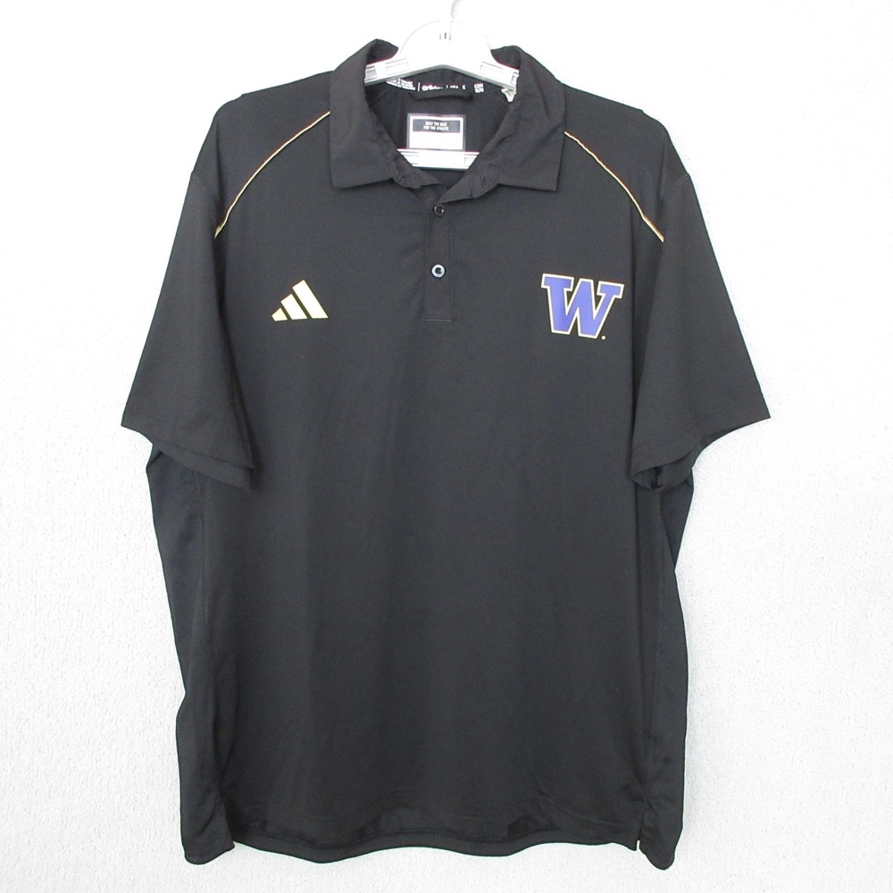 Adidas Washington Huskies Polo Shirt Mens XL Black Gold Purple Athletic